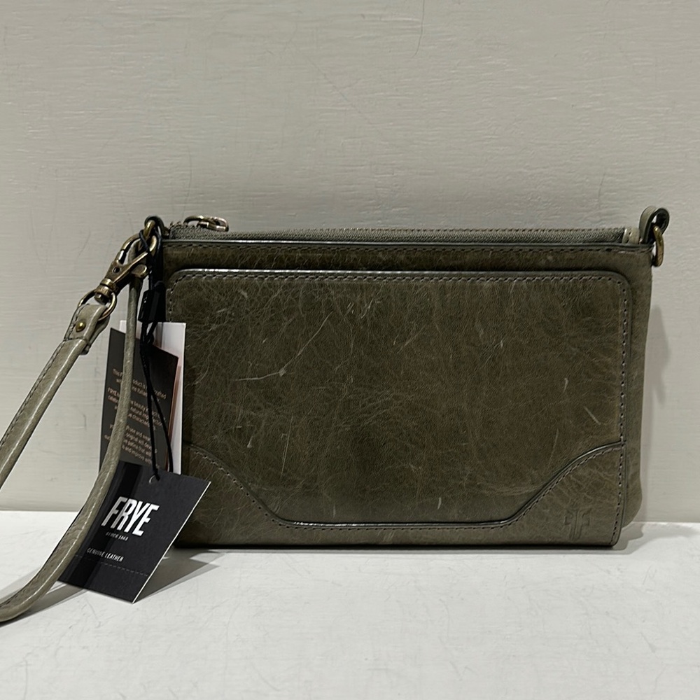 FRYE “Melissa” Sage Green Leather Convertible Wristlet/ Wallet